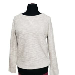 Ann Taylor LOFT Gray Ivory Silver Metallic Long Sleeve Zipper Sweater Large